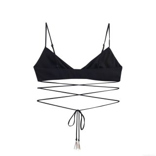Women's Sexy Triangle Cup Bikini Set With Metal Pendant Halter Wrap Around Straps Solid Color Beachwear Bra And Low Waist Panties Swimwear Party Wear