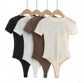 Women's Sexy See-Through Polyester Mesh Bodysuit Round Neck Short Sleeve Solid Color Slim Fit Jumpsuit Leotard Top For Streetwear Daily Wear