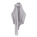 Women's Halter Neck Chiffon Bodysuit Sleeveless Pleated Jumpsuit With Scarf Streamer Elegant Backless Bodysuit For Party Summer Streetwear Grey