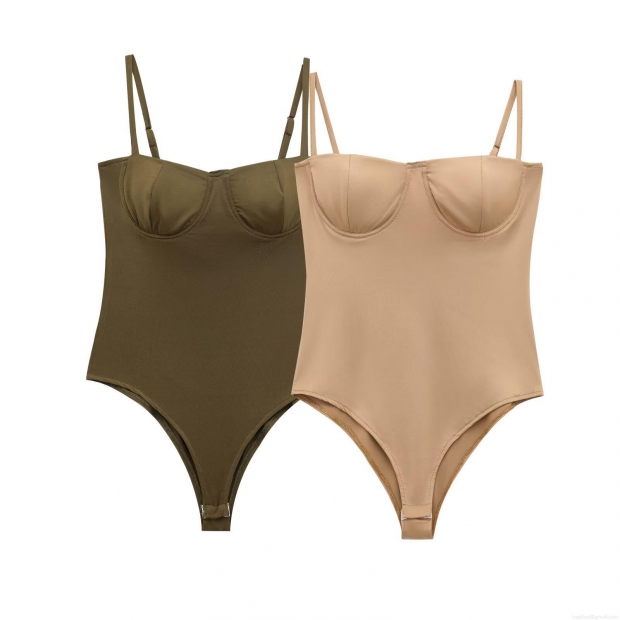 Women's Sexy Backless Bodysuit Satin Silk Texture Slim Fit Spaghetti Strap Camisole Jumpsuit For Summer Fashion Khaki Olive Green Sleeveless Clubwear Top