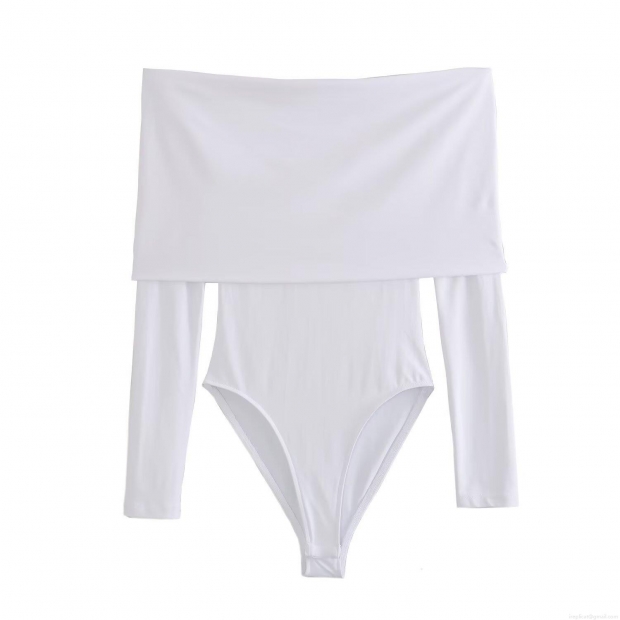 Women's Sexy Off-Shoulder Long Sleeve Bodysuit Ruched Slim Fit Milk Silk Jumpsuit One-Piece Top For Party Club Dating Fashion Spring Autumn