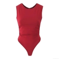 Women's Ruched Sleeveless Bodysuit Round Neck Backless Sexy Hollow Out Slim Fit Leotard Top 93% Rayon 7% Spandex Stretchy One Piece Clubwear
