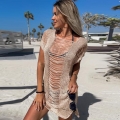 Women's Sexy Hollow Out Crochet Beach Cover-up Dress Flare Sleeve Acrylic Knit Swimwear Smock For Summer Vacation Party