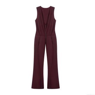 Women's Sleeveless V-Neck Jumpsuit Polyester Fleece Lined Slim Fit Front Zipper Winter Ski Jumpsuit Burgundy Deep Red Sexy Outdoor Streetwear Overall For Women