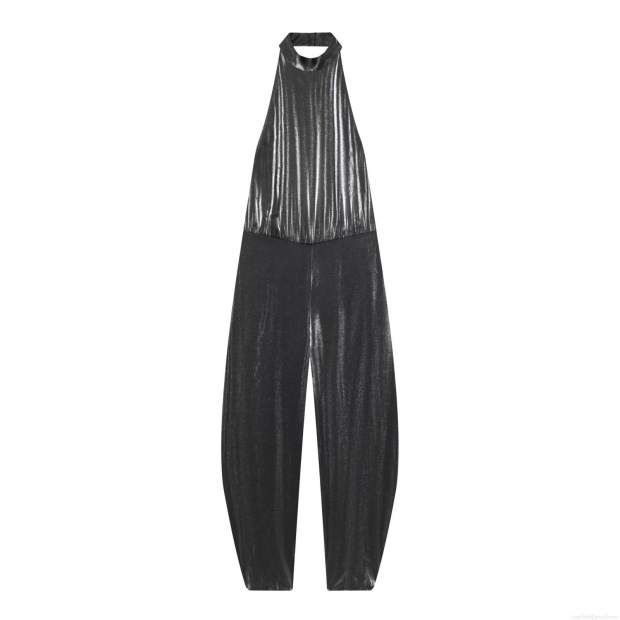 Sexy Halter Neck Backless Jumpsuit Metallic Shimmer Sleeveless Wide Leg Long Pants Party Clubwear Vacation Women Jumpsuits Rompers High Waist