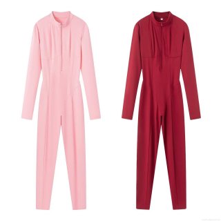 Women's Sporty Long Sleeve Jumpsuit Spandex Blend Slim Fit Shaping Yoga Suit Solid Color Zip Up Stand Collar Gym Fitness Casual One Piece Bodysuit