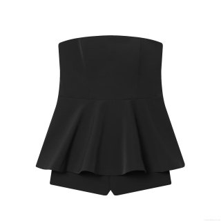 Women Sexy Strapless Peplum Romper Elegant Solid Black Sleeveless Short Jumpsuit For Party Evening Clubwear Polyester Slim Fit One-Piece Outfit