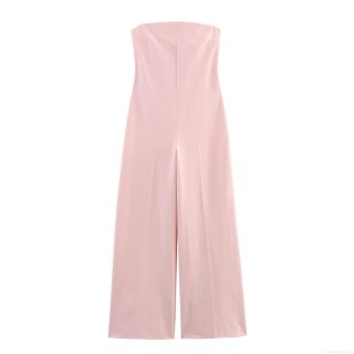 Women Strapless Backless Jumpsuit Pink High Waist Wide Leg Long Pant Polyester Spandex Sexy Elegant One Piece Outfit for Party Night Out Summer