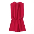 Women's Elegant Sleeveless Chiffon Jumpsuit Ruffle Waist Round Neck Short Romper Party Fashion One-Piece Outfit