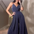 Women's Sexy Deep V-Neck Sequined Wide-Leg Jumpsuit Sleeveless Backless Sparkling Glitter Evening Party Clubwear Romper Long Pants Overall for Ladies