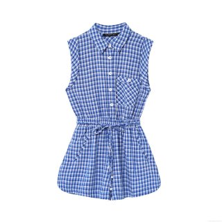 Women Gingham Check Sleeveless Romper Lapel Neck Single Breasted Jumpsuit With Drawstring Waist Summer Casual Shorts Playsuit Outfits