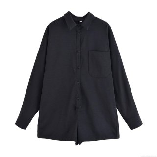 Women's Casual Long Sleeve Jumpsuit Romper Fashion Lapel Collar Button Down Solid Color Polyester Short Romper For Streetwear Daily Lady Street Style Streetwear Romper With Pockets