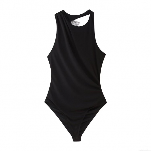 Women's Sexy Backless Bodysuit Rhinestone Bow Halter Neck Jumpsuit Polyester Slim Fit Sleeveless Party Clubwear Black