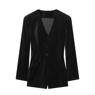 Women Elegant Black Velvet Blazer Jumpsuit Deep V Neck Long Sleeve Short Romper For Commuter Party Fashion Autumn Winter Velvet Bodysuit
