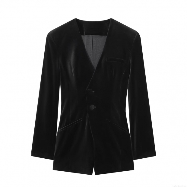 Women Elegant Black Velvet Blazer Jumpsuit Deep V Neck Long Sleeve Short Romper For Commuter Party Fashion Autumn Winter Velvet Bodysuit
