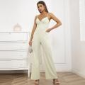 Women's Elegant Solid Color Polyester Spandex Jumpsuit With Rhinestone Trim Sexy Backless Sleeveless Camisole Wide Leg Long Romper For Party Daily Vacation Ladies Fashion Wear