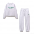 Women's Casual Heather Grey Fleece Lined Two Piece Set San Diego Letter Print Sweatshirt And Drawstring Sweatpants Pullover Jogger Suit