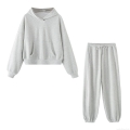 Women's Casual Two Piece Set Solid Color Hooded Sweatshirt and Joggers Pants Loungewear Autumn Winter Long Sleeve Streetwear Tracksuit Outfits