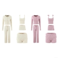Women's 5-Piece Knit Lounge Set 60% Viscose Ribbed Cardigan Camisole Shorts Skirt And Trousers Autumn Solid Color Soft Streetwear Outfit