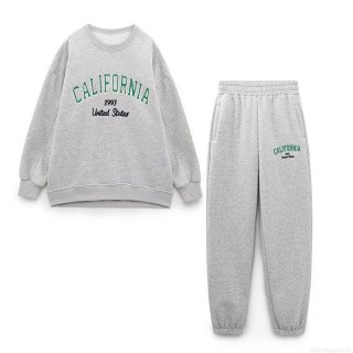 Women's Casual Cotton Blend Letter Embroidery Sweatshirt And Sweatpants Set Two Piece Outfits For Sporty Daily Loungewear Autumn Winter