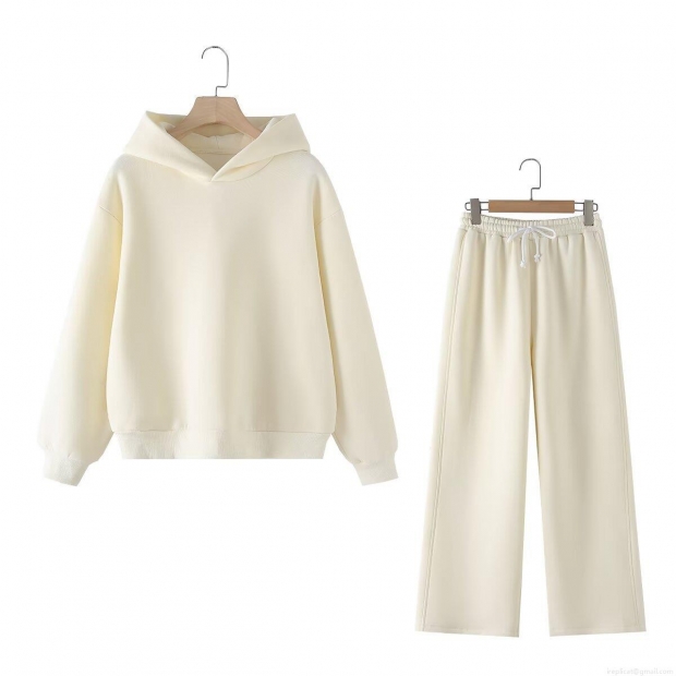 Women's Casual Cotton Blend 2 Piece Lounge Set Hooded Oversized Sweatshirt and Wide Leg Sweatpants Tracksuit Solid Color Loose Fit Matching Set for Autumn Winter