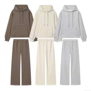 Women's Fleece Lounge Set Casual 2 Piece Solid Color Hoodie And Wide Leg Pants Soft Warm Tracksuit Fall Winter Sportswear