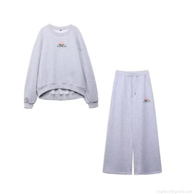 Women's Casual Fleece Sweatshirt And Sweatpants Two Piece Set Embroidered Peach Letter Print Loose Loungewear Outfits For Autumn Winter