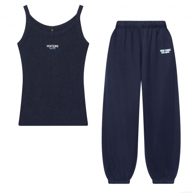 Women's Casual New York Printed Cotton Blend Sportswear Collection Zip Up Hoodie Ribbed Tank Top And Jogger Sweatpants Set Tracksuit For Women