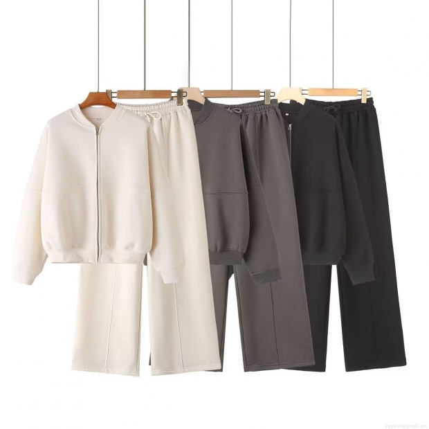 Women's Two Piece Fleece Lined Tracksuit Zip Up Stand Collar Sweatshirt And High Waist Wide Leg Pants Set Solid Casual Loungewear For Winter Autumn