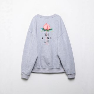 Women's Casual Heather Grey XI XING LE Peach Print Two Piece Set Round Neck Sweatshirt And Wide Leg Pants Streetwear Loungewear Outfits