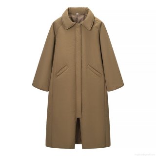 Women's Long Puffer Coat Lapel Collar Solid Color Long Sleeve Polyester Cotton Padded Jacket Streetwear Loose Casual Warm Winter Outerwear