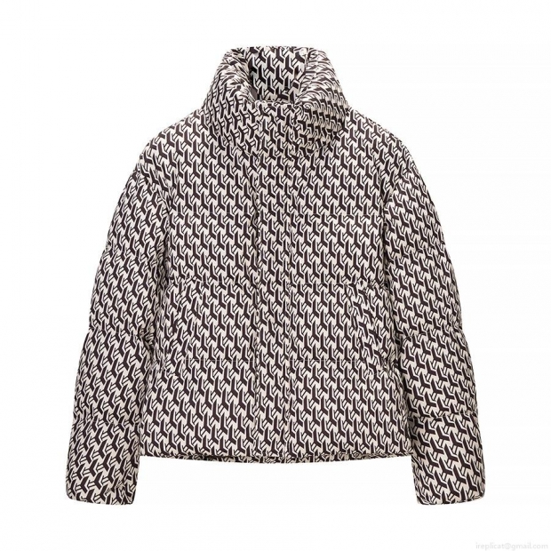 Women's Winter Puffer Jacket Stand Collar Geometric Y-Shape Monogram Print Long Sleeve Warm Quilted Outerwear Coat For Autumn Winter Streetwear