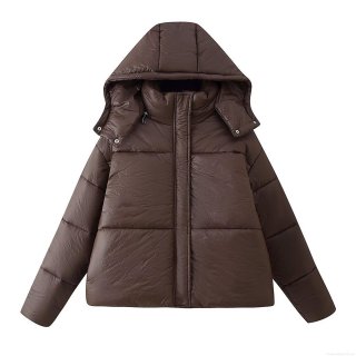 Women's Loose Hooded Puffer Jacket Polyester Long Sleeve Quilted Cotton Coat For Winter Outdoor Casual Streetwear