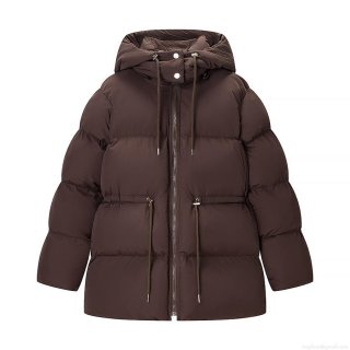 Women's Winter Puffer Jacket Hooded Padded Coat Quilted Windproof Warm Outwear Dark Brown Loose Fit Casual Streetwear Fashion Parka With Drawstring