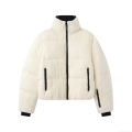 Women's Fashion Cable Knit Puffer Jacket Polyester Silk Cotton Filling Standing Collar Zipper Outerwear White Winter Ski Casual Streetwear Coat