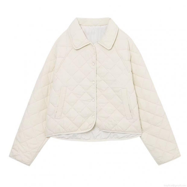 Women's Rhombic Quilted Jacket Polyester Padded Short Outerwear Single Breasted Lapel Collar Warm Cotton Coat For Casual Streetwear Autumn Winter