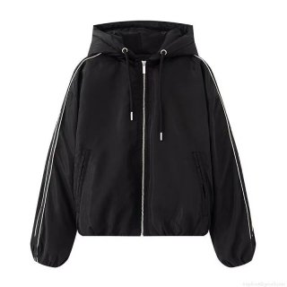 Women's Autumn Winter Hooded Puffer Jacket Polyester Padded Coat With Contrast Trim Zipper Closure Loose Fit Streetwear Warm Outerwear
