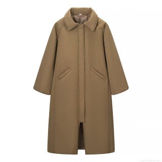 Women's Winter Long Padded Coat Warm Quilted Parka Jacket Turn-down Collar Casual Solid Color Outerwear With Pockets Loose Fit Overcoat For Ladies