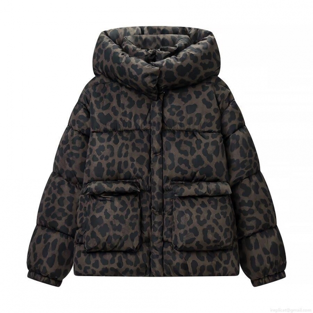 Women's Casual Leopard Print Hooded Padded Jacket Loose Winter Warm Polyester Coat With Pockets Long Sleeve Outerwear High Quality Warmth