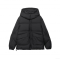 Women's Casual Black Hooded Puffer Jacket Windproof Thickened Quilted Cotton Padded Coat With Pockets For Winter Daily Outdoor