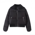 Women's Cotton-Padded Jacket Thick Ribbed Collar Zipper Padded Coat Casual Warm Winter Outerwear Women Fashion Quilted Jacket