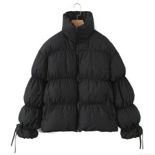 Women's Winter Puffer Jacket Stand Collar Quilted Cotton Padded Coat With Drawstring Cuffs Casual Loose Warm Outerwear For Ladies