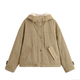 Women's Casual Hooded Parka Jacket With Faux Fur Collar Warm Polyester Padded Coat For Winter Autumn Outdoor Khaki Zip Up Windproof Outerwear