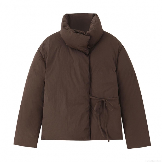 Women's Short Puffer Jacket Thick Polyester Quilted Coat With Stand Collar Side Bow Ties Loose Casual Winter Outerwear For Women