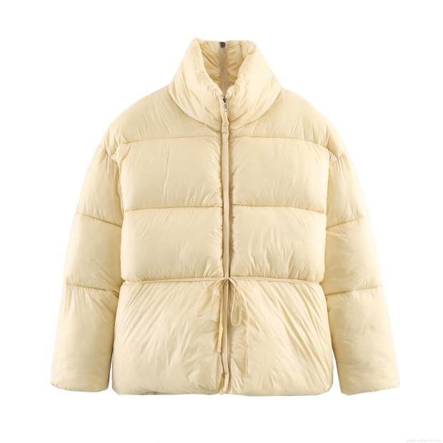 Women's Casual Puffer Jacket Cotton Polyester Blend Quilted Padded Coat With Drawstring Waist And Stand Collar Warm Winter Outerwear For Women Lightweight Fashion Slim Fit Padded Jacket