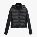 Women's Casual Black Hooded Puffer Jacket Quilted Stitching Long Sleeve Slim Fit Warm Padded Coat Outwear For Winter