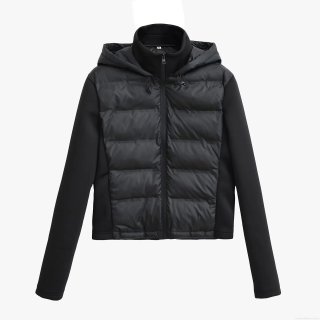 Women's Casual Black Hooded Puffer Jacket Quilted Stitching Long Sleeve Slim Fit Warm Padded Coat Outwear For Winter