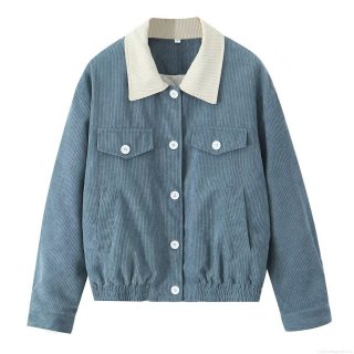 Women's Corduroy Quilted Padded Jacket Contrast Collar Retro Casual Button Down Coat With Pockets Autumn Winter Outerwear