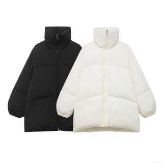 Women's Stand Collar Padded Jacket Oversized Solid Color Long Sleeve Puffer Coat Casual Loose Mid-Length Winter Outerwear