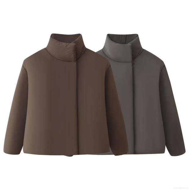 Women's Casual Loose Padded Jacket Stand Collar Long Sleeve Solid Color Winter Coat Minimalist Streetwear Outerwear For Women Polyester Padded Jacket With Concealed Button